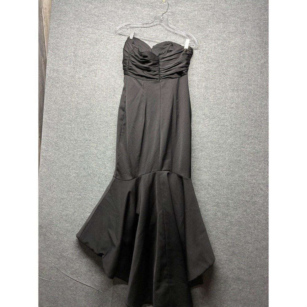 JARLO London Black Strapless Ruched Fishtail Maxi Dress Gown Size S/10